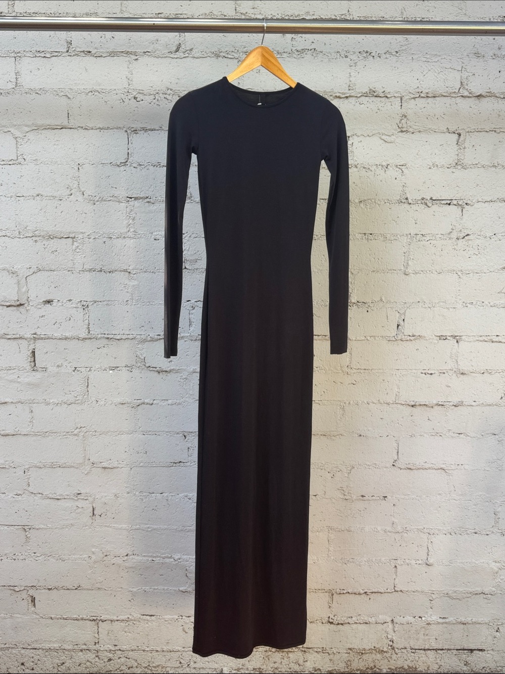 SKIMS Smooth Lounge Crew Neck Long Sleeve Dress AP-DRS-2046 Onyx Black Size XS - Picture 5 of 9